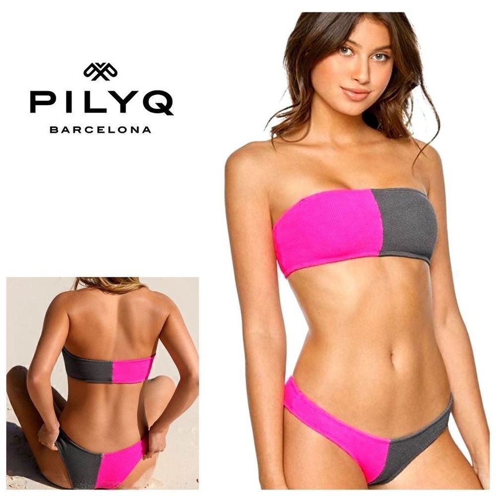 New. Pilyq pink and gray bikini set. M/S. Retails $178